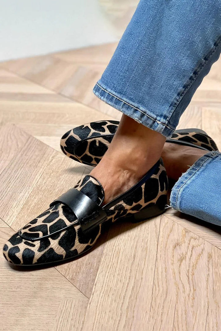 Mocassins slip-on à coloris bloc imprimé vache à bout rond