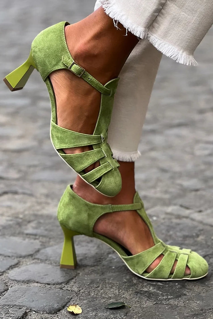 Sandales à talons cut-out en crochet Vert à bout fermé