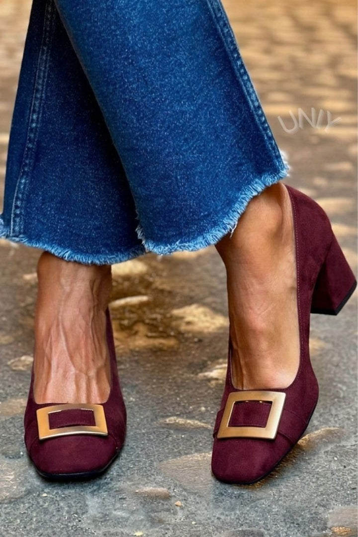 Talons larges patchwork Bleu Marine à bout carré