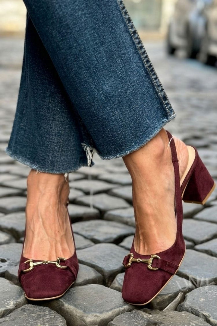 Talons bloc slingback en daim Olive