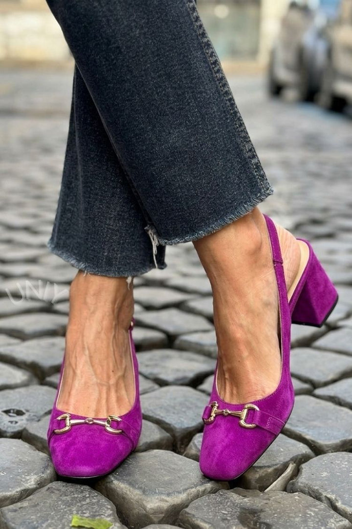 Talons bloc slingback en daim Olive
