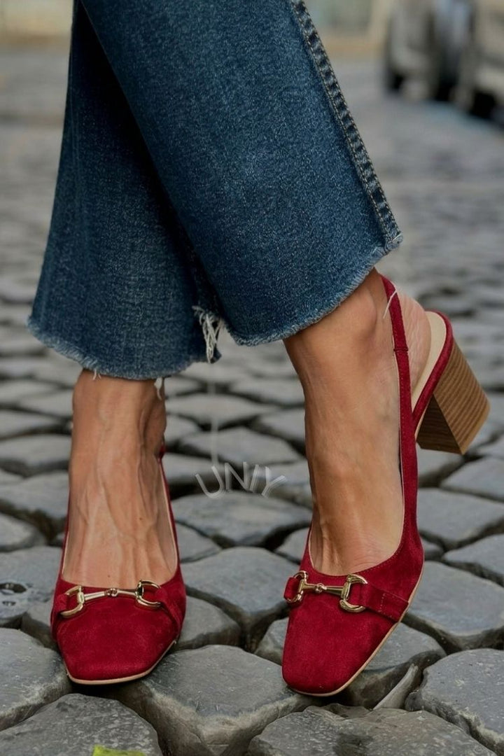 Talons bloc slingback en daim Olive