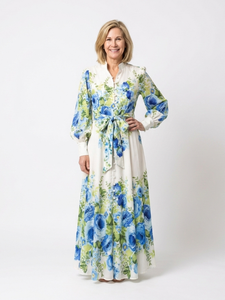 Harper | Robe Maxi à Manches Longues à Fleurs avec Boutonnage Avant