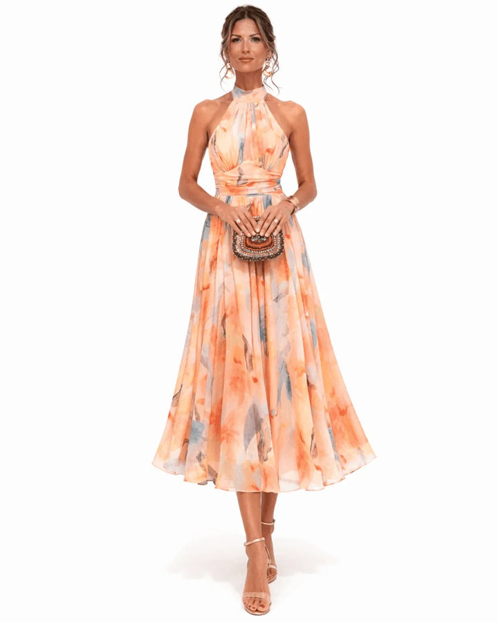 Aurore | Robe à décolleté Halter et Impression Aquarelle