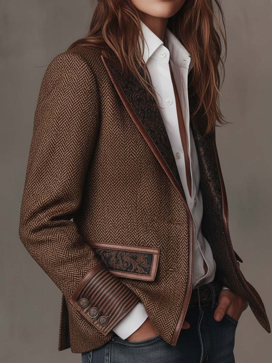 Gisèle | Blazer à Empiècements Imprimé Chevrons