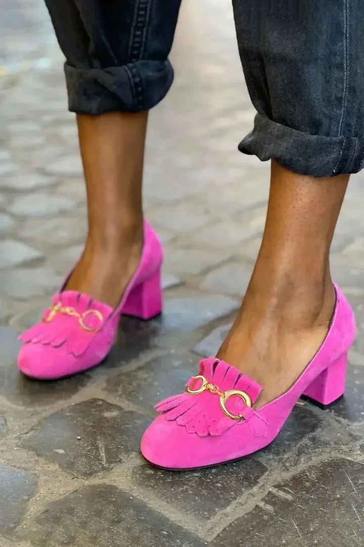 Talons larges mats à bout rond avec boucle et franges
