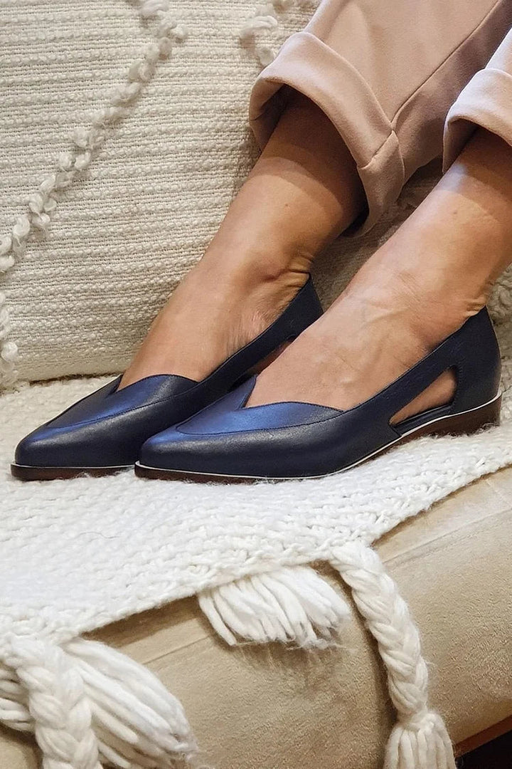 Ballerines à découpe slip-on décontractées Bleu Marine à pointe