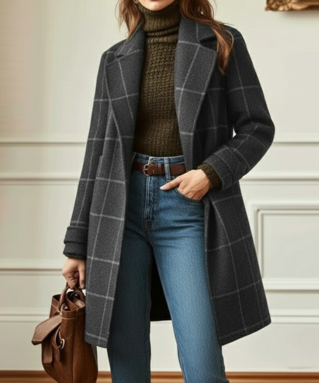 Clémentine | Manteau long à grands carreaux et revers
