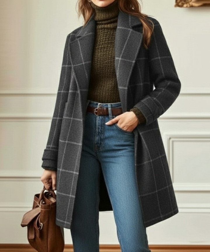 Clémentine | Manteau long à grands carreaux et revers