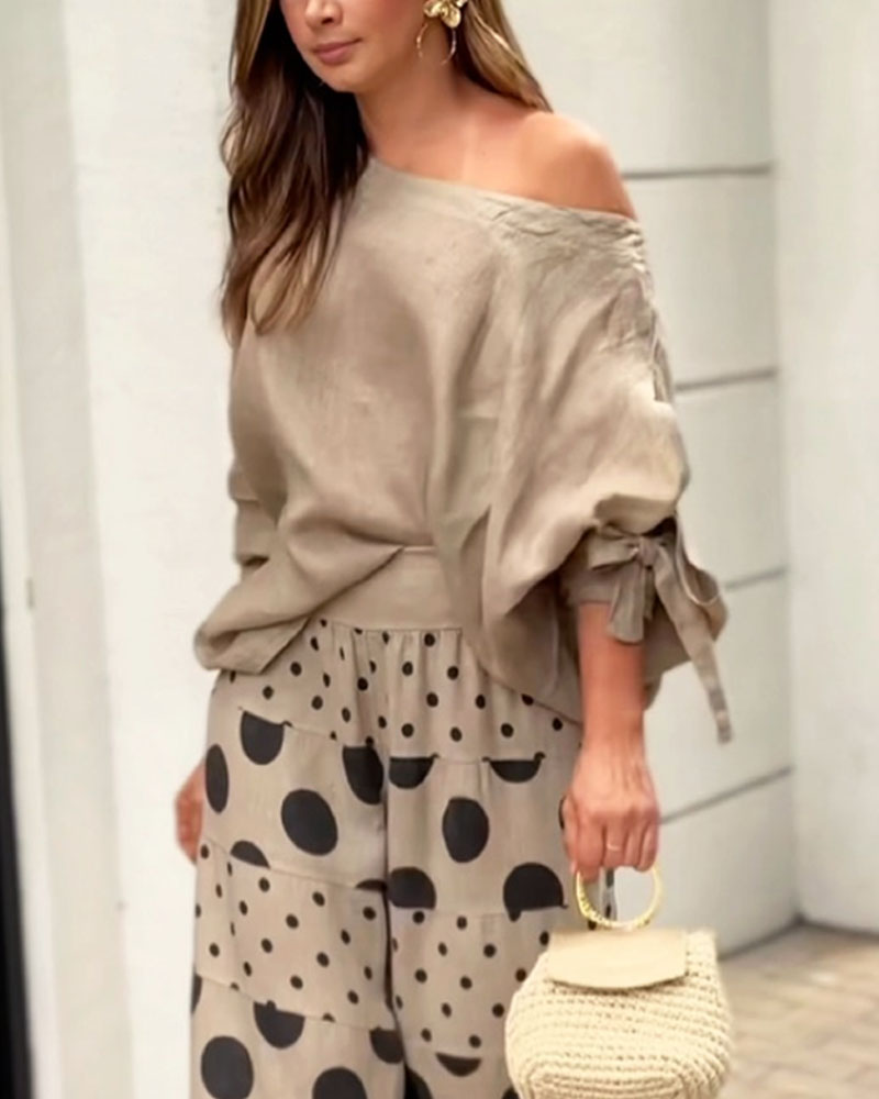 Simonetta | Ensemble Top Épaules Douces + Pantalon Imprimé