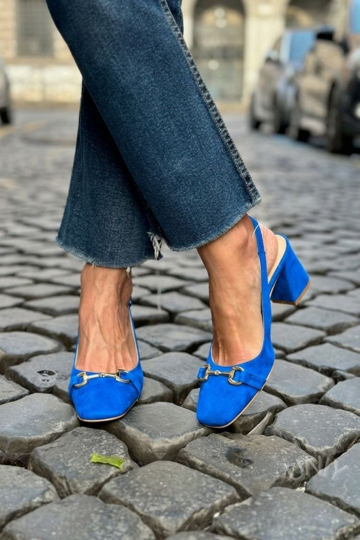 Talons bloc slingback en daim Olive