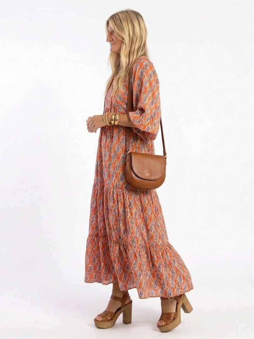 Amara | Robe Midi à Imprimé Géométrique avec Col V