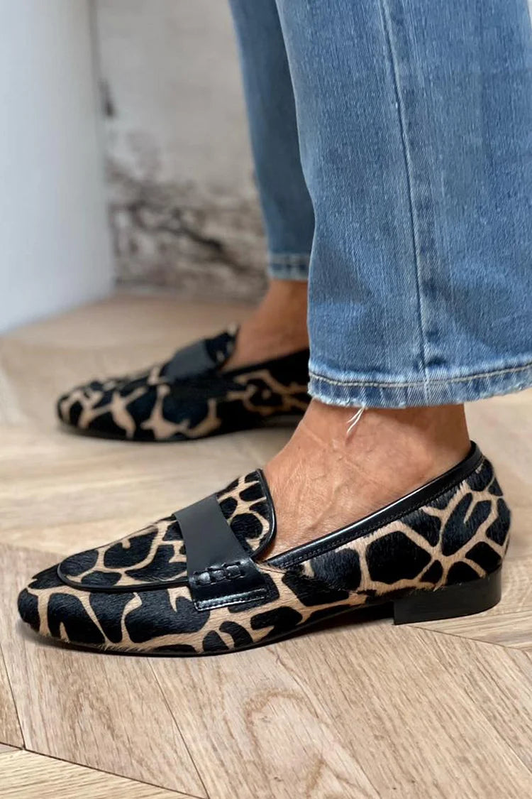 Mocassins slip-on à coloris bloc imprimé vache à bout rond
