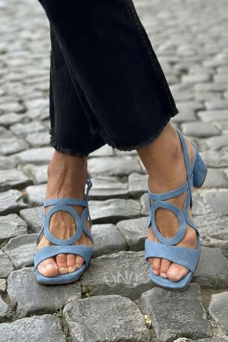 Sandales à talons slingback découpées Jaunes à bout carré