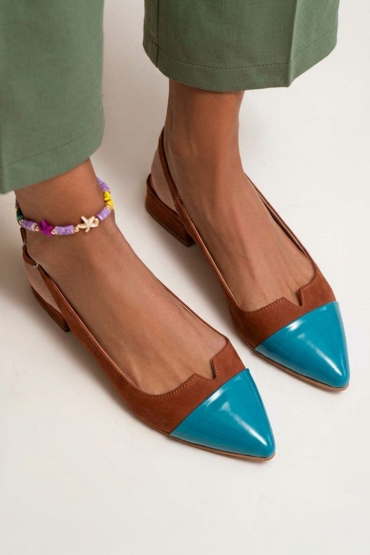 Ballerines slingback découpées color block à pointe avec boucle