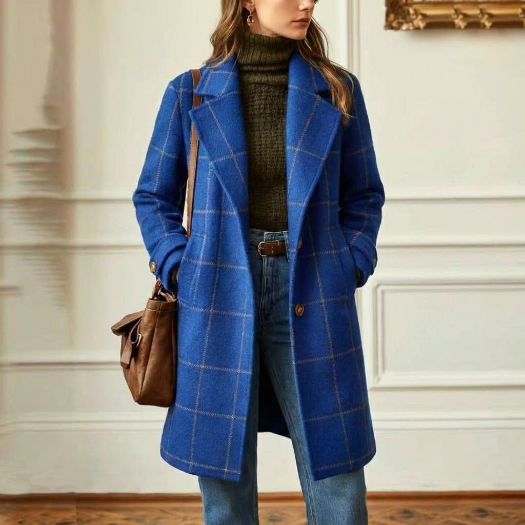 Clémentine | Manteau long à grands carreaux et revers