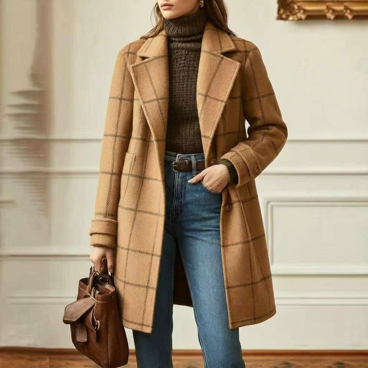 Clémentine | Manteau long à grands carreaux et revers