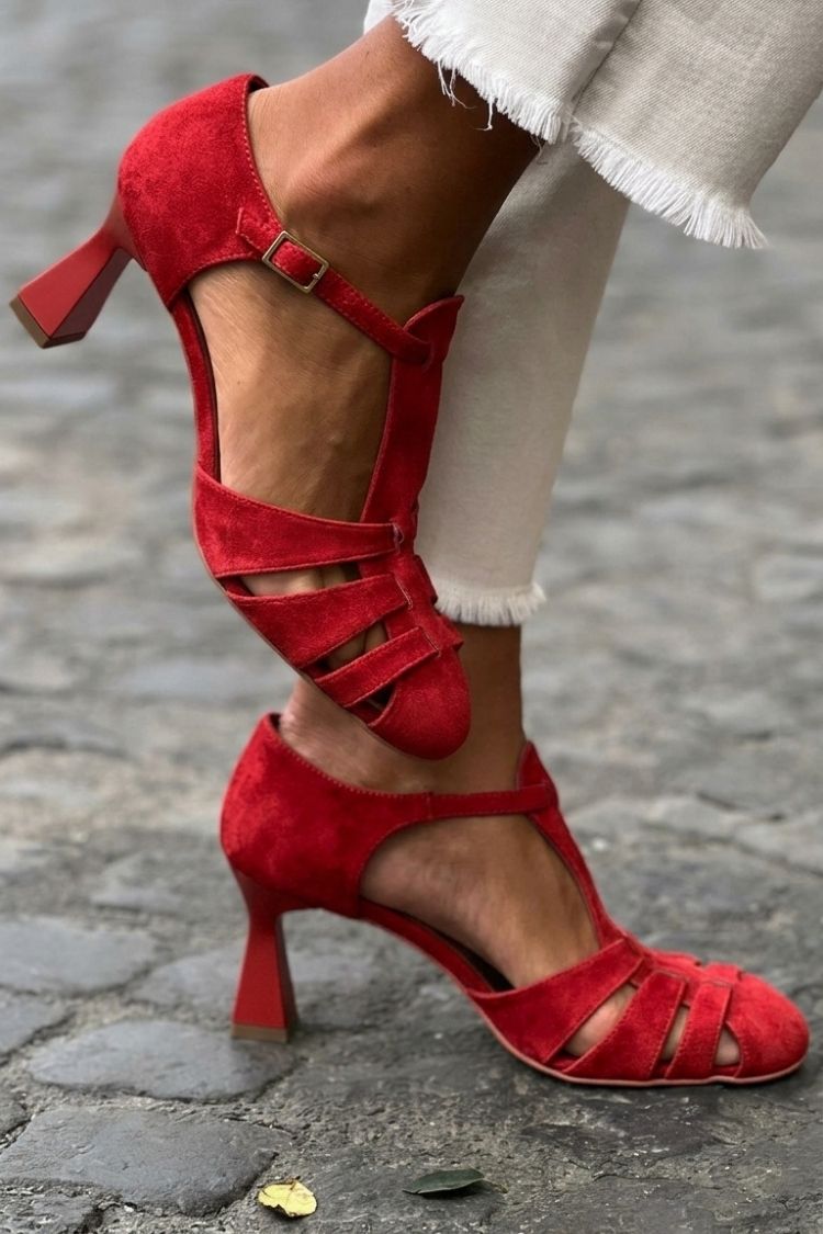 Sandales à talons cut-out en crochet Vert à bout fermé