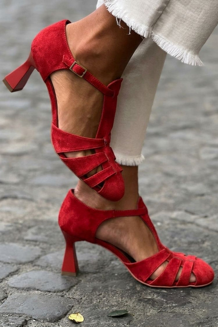 Sandales à talons cut-out en crochet Vert à bout fermé