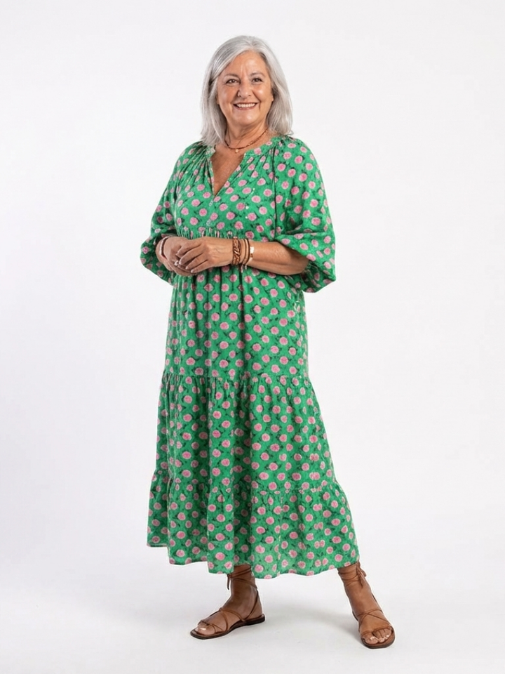 Fiora | Robe Midi à Imprimé Floral avec Décolleté en V