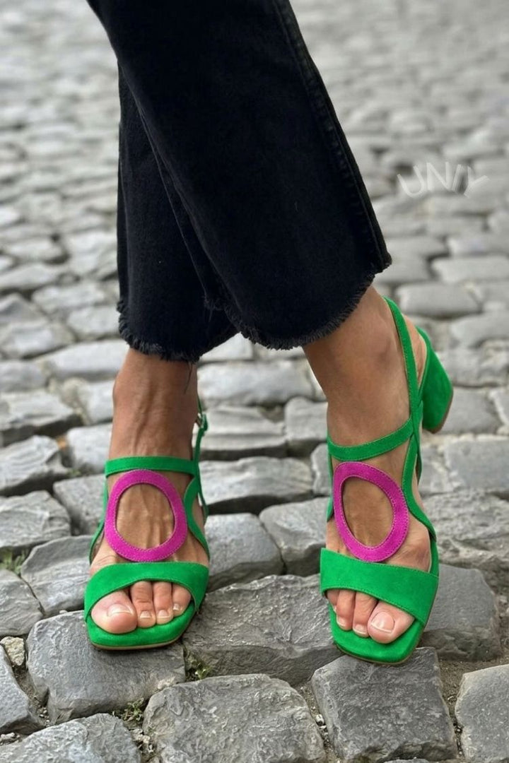 Sandales à talons slingback découpées Jaunes à bout carré