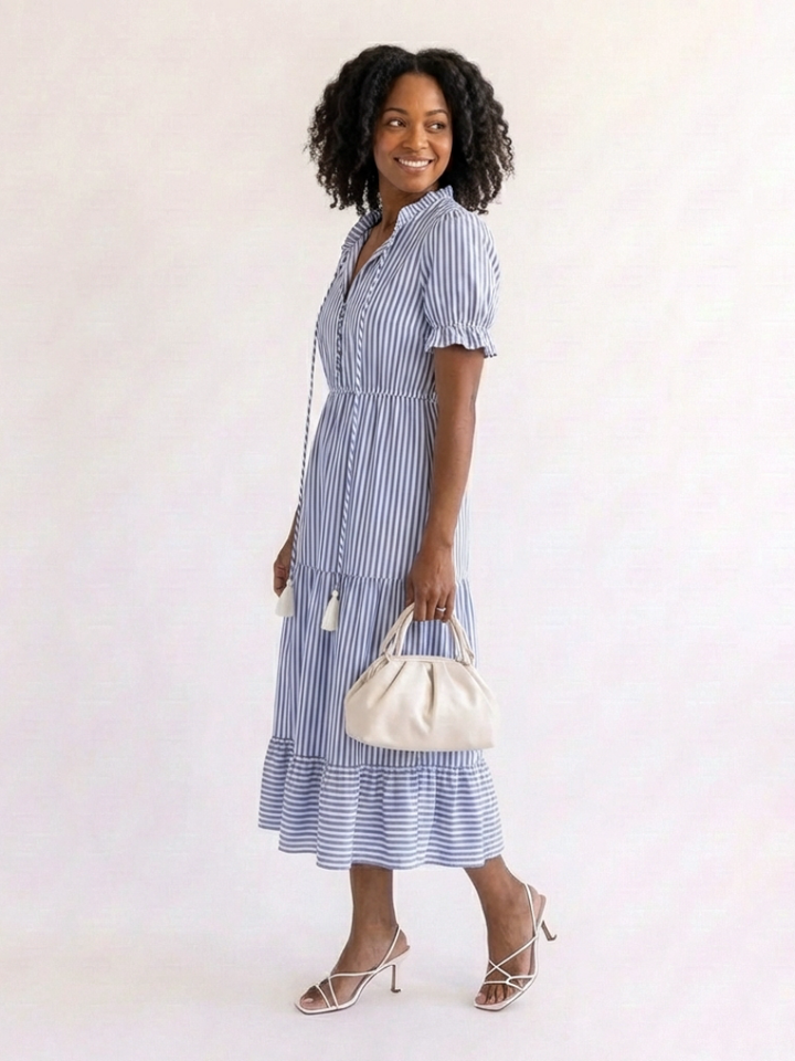 Dakota | Robe midi à manches courtes à rayures