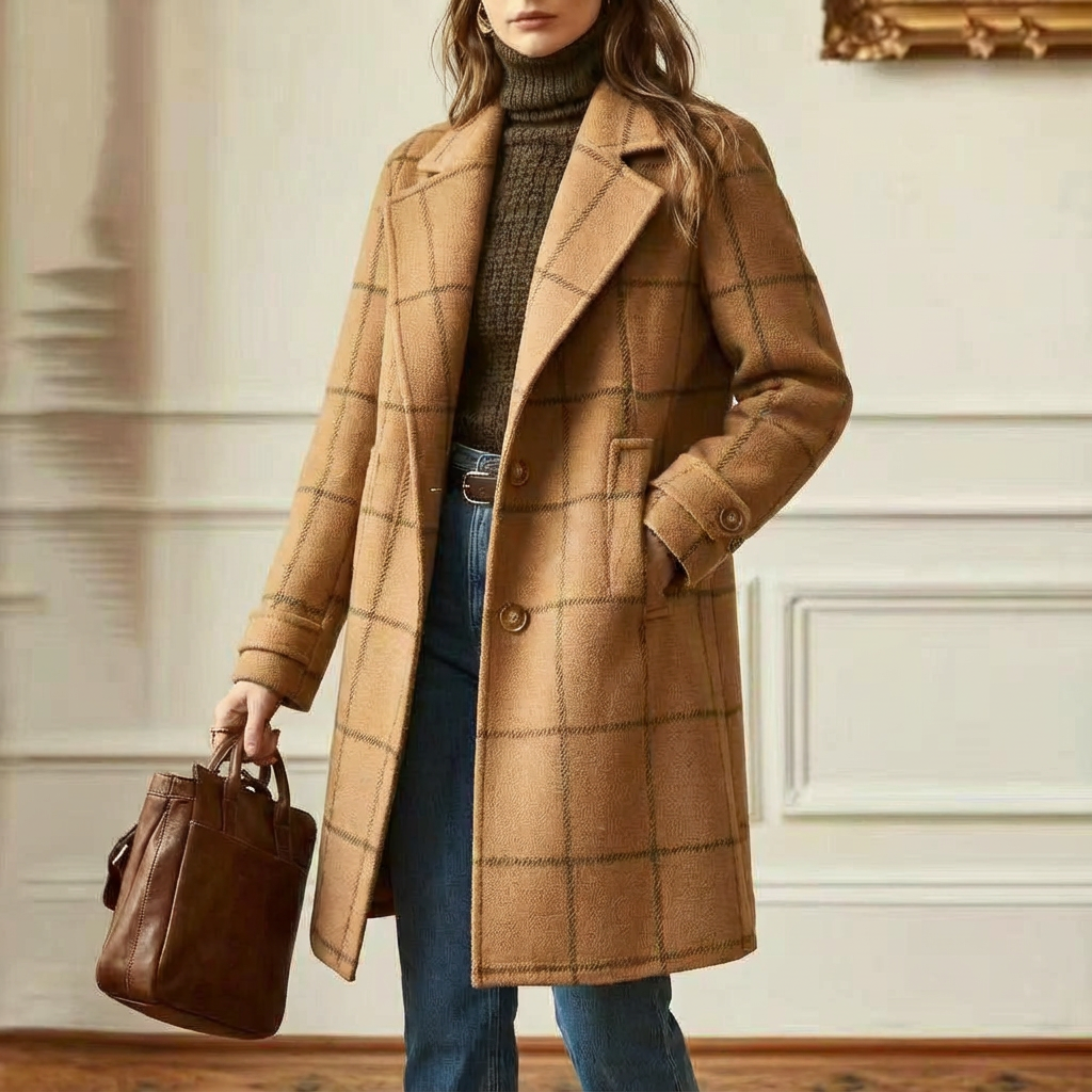 Clémentine | Manteau long à grands carreaux et revers