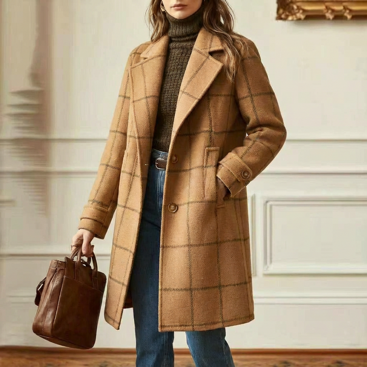 Clémentine | Manteau long à grands carreaux et revers