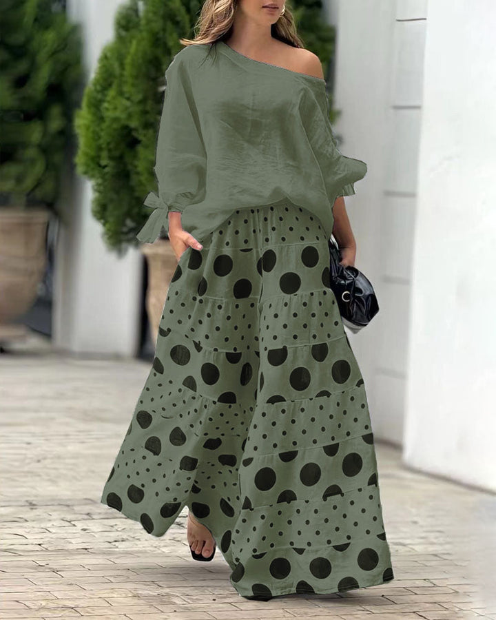 Simonetta | Ensemble Top Épaules Douces + Pantalon Imprimé