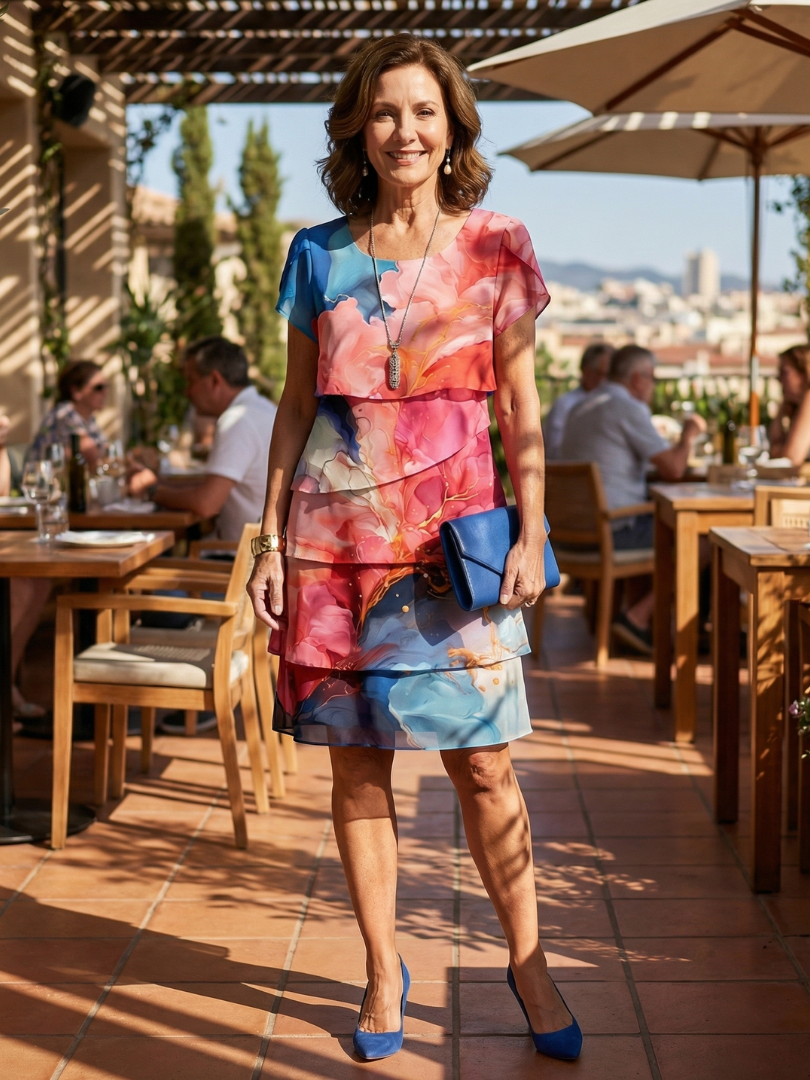 Mira | Robe longueur genou en marbre élégant