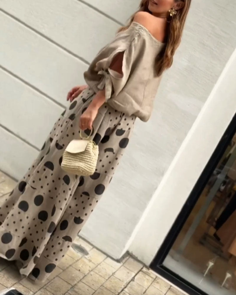 Simonetta | Ensemble Top Épaules Douces + Pantalon Imprimé
