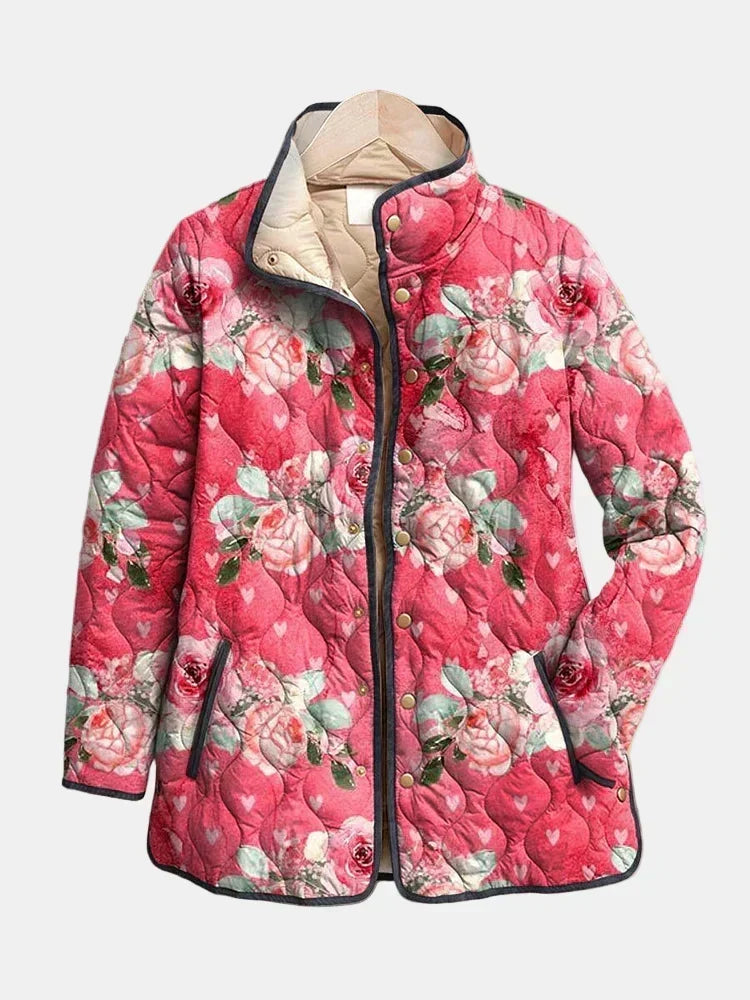 Daphné | Manteau matelassé rose à imprimé floral