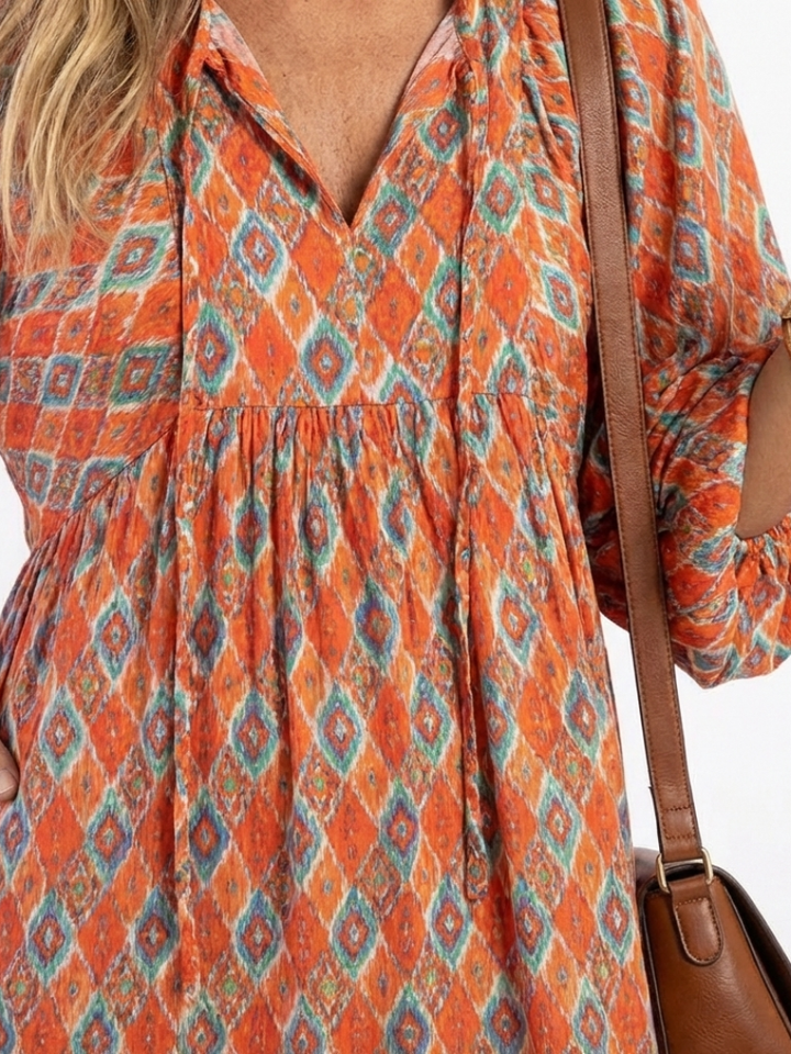 Amara | Robe Midi à Imprimé Géométrique avec Col V