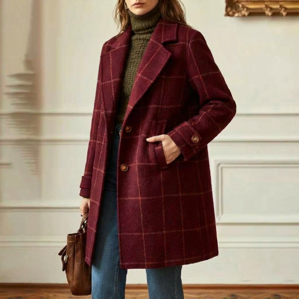 Clémentine | Manteau long à grands carreaux et revers