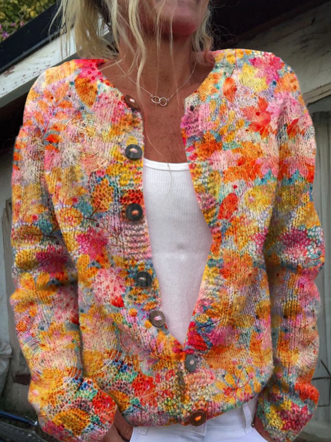 Helena | Cardigan en tricot avec boutons et imprimé floral peint