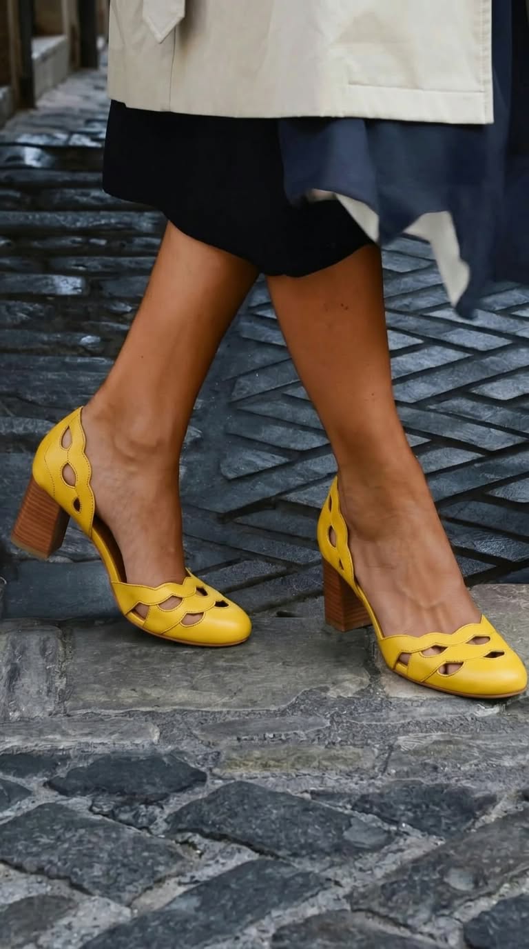 Talons blocs découpés festonnés chunky Cuir en cuir