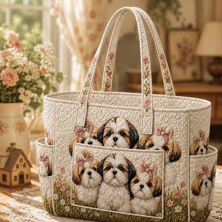 Louise | Sac cabas matelassé au shih tzu joyeux