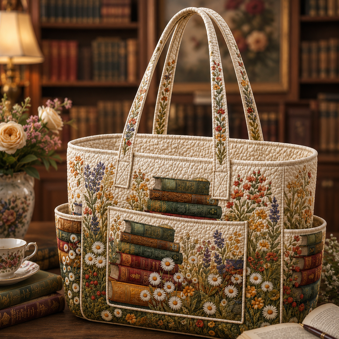 Diane | Sac cabas matelassé aux livres vintage