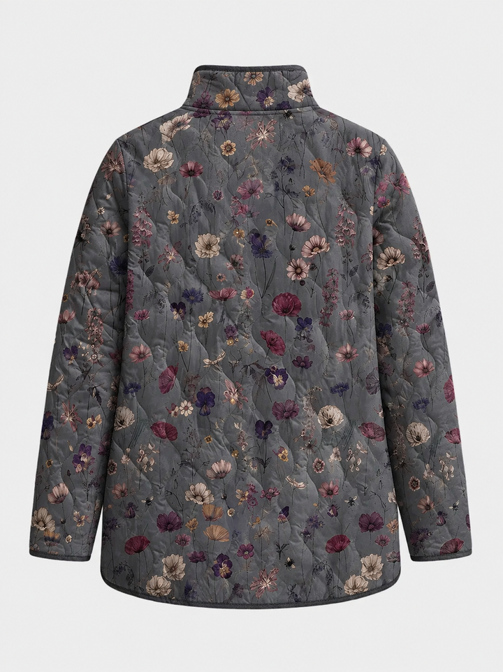 Aude | Manteau matelassé gris à imprimé floral vintage