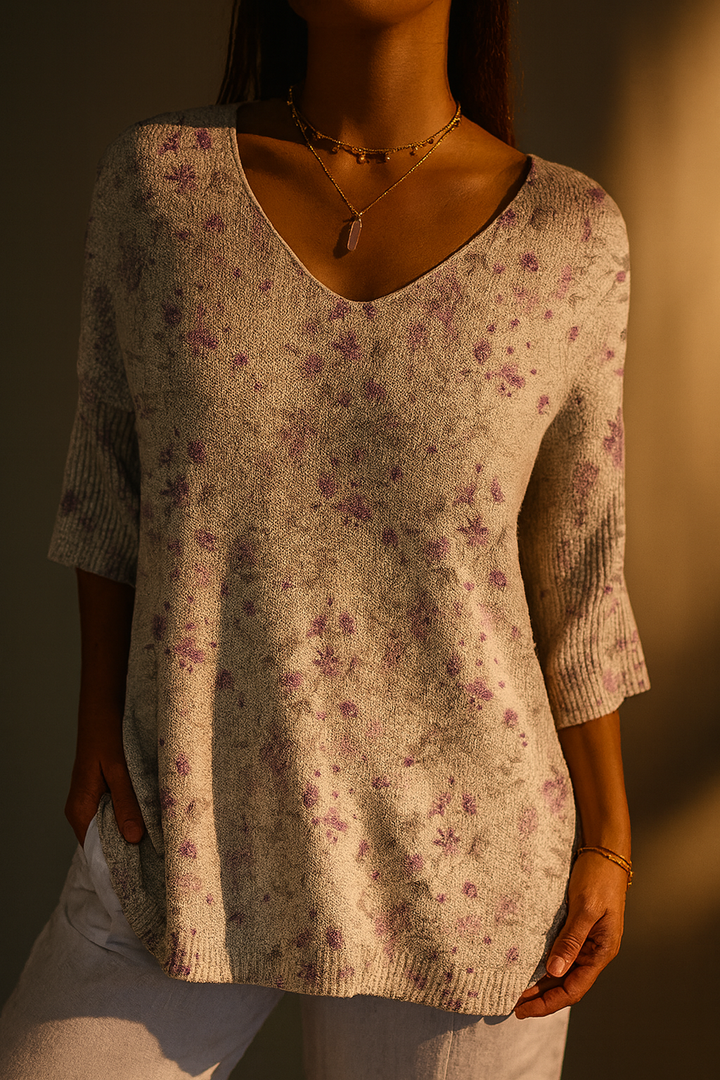 Pull en tricot floral vintage pour femmes