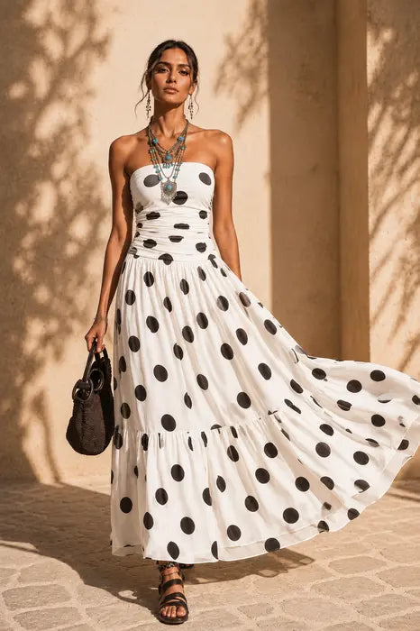 MADELYN | Robe élégante à pois sans bretelles