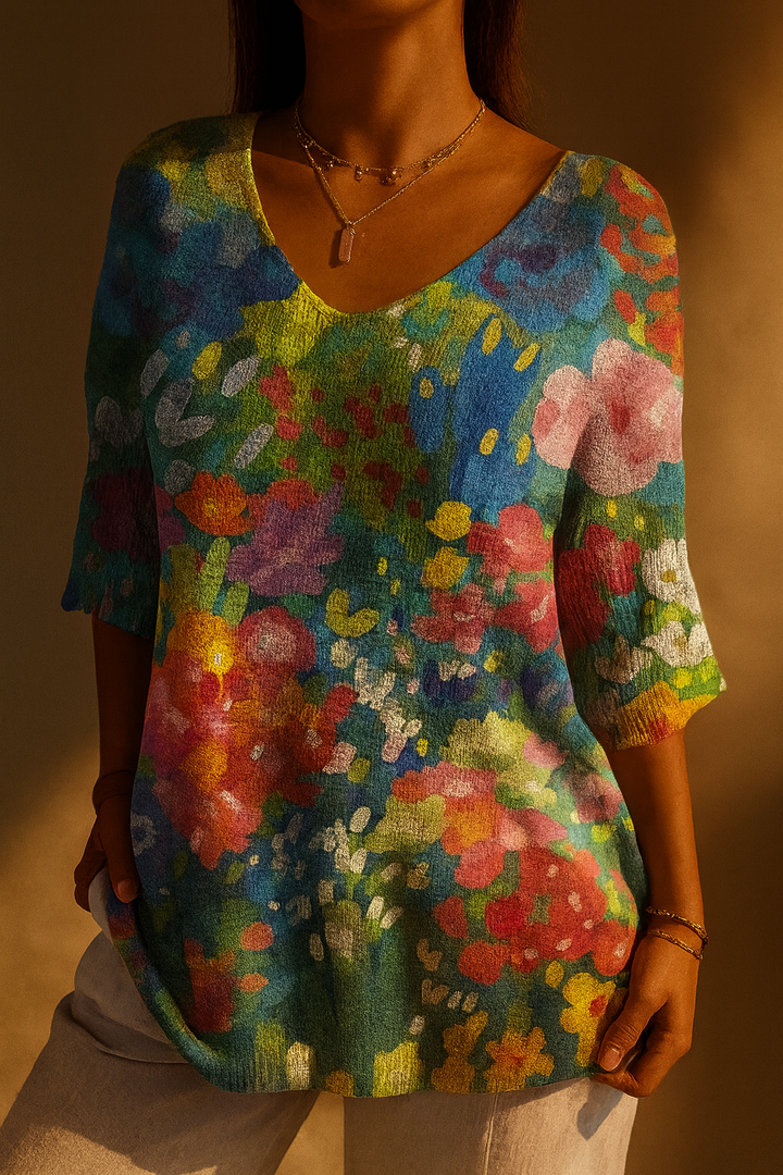 Pull en tricot floral vintage pour femmes