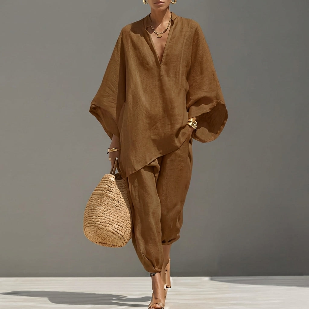 Marina | Ensemble Casual à Deux Pièces avec Col en V pour Femme