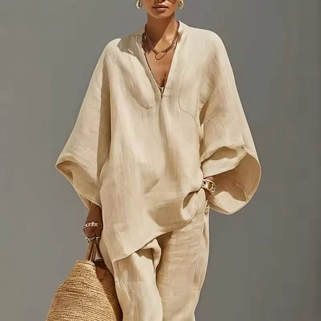 Marina | Ensemble Casual à Deux Pièces avec Col en V pour Femme