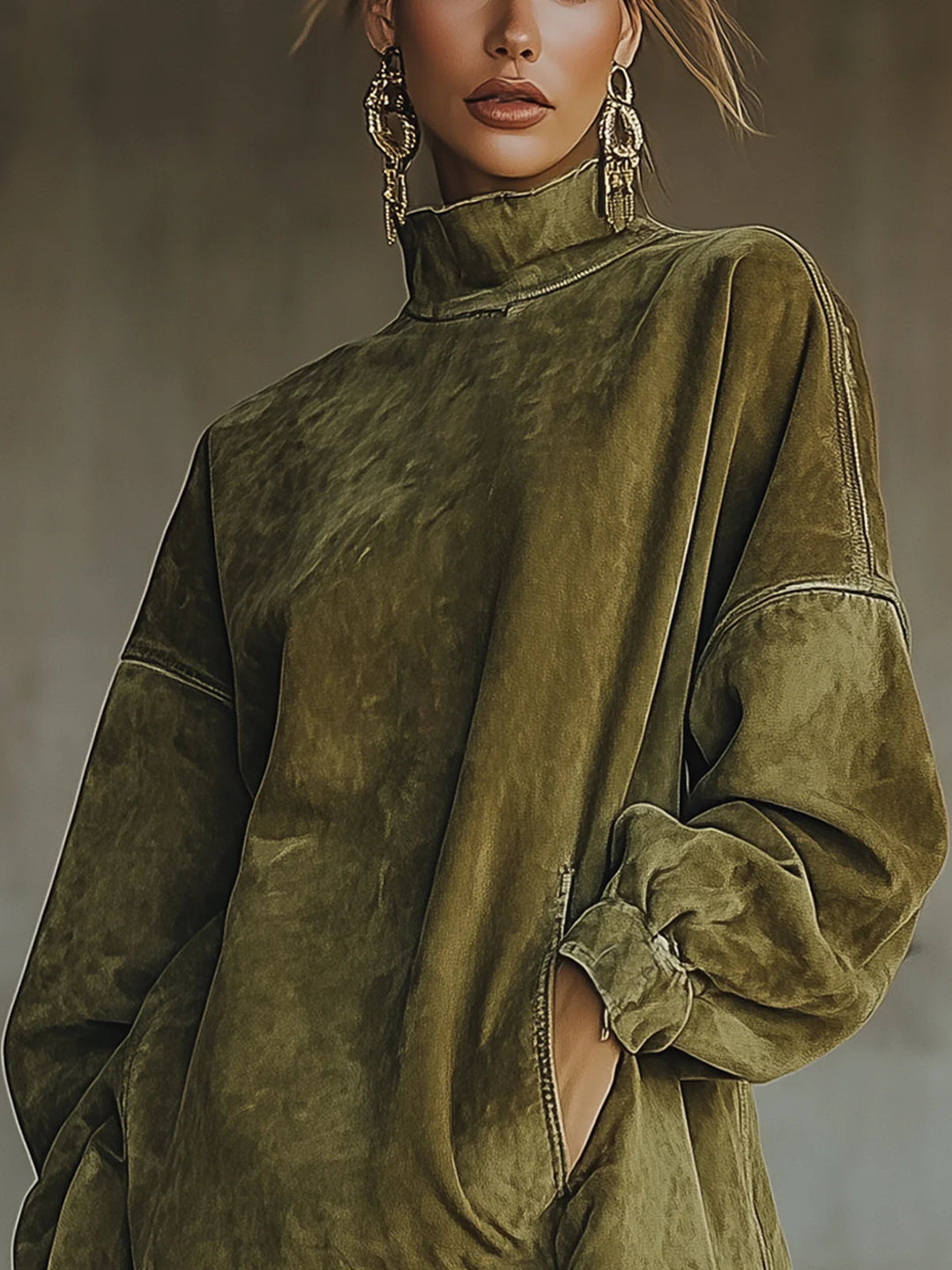 Sixtine | Robe en Suédine à Col Montant et Franges