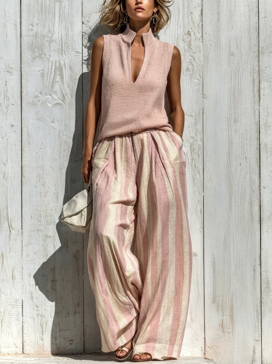 Paola | Ensemble top sans manches et pantalons larges à rayures