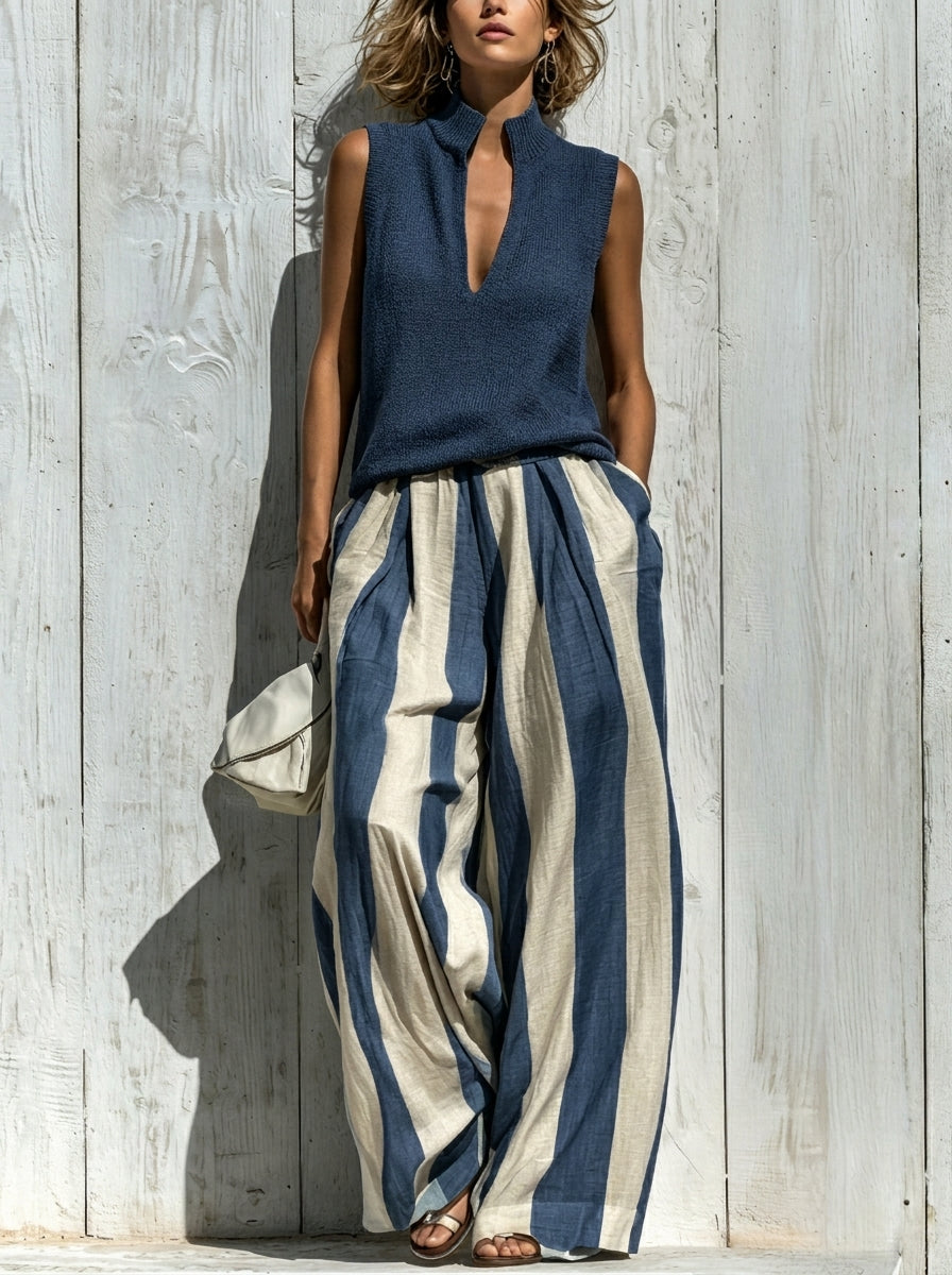 Paola | Ensemble top sans manches et pantalons larges à rayures