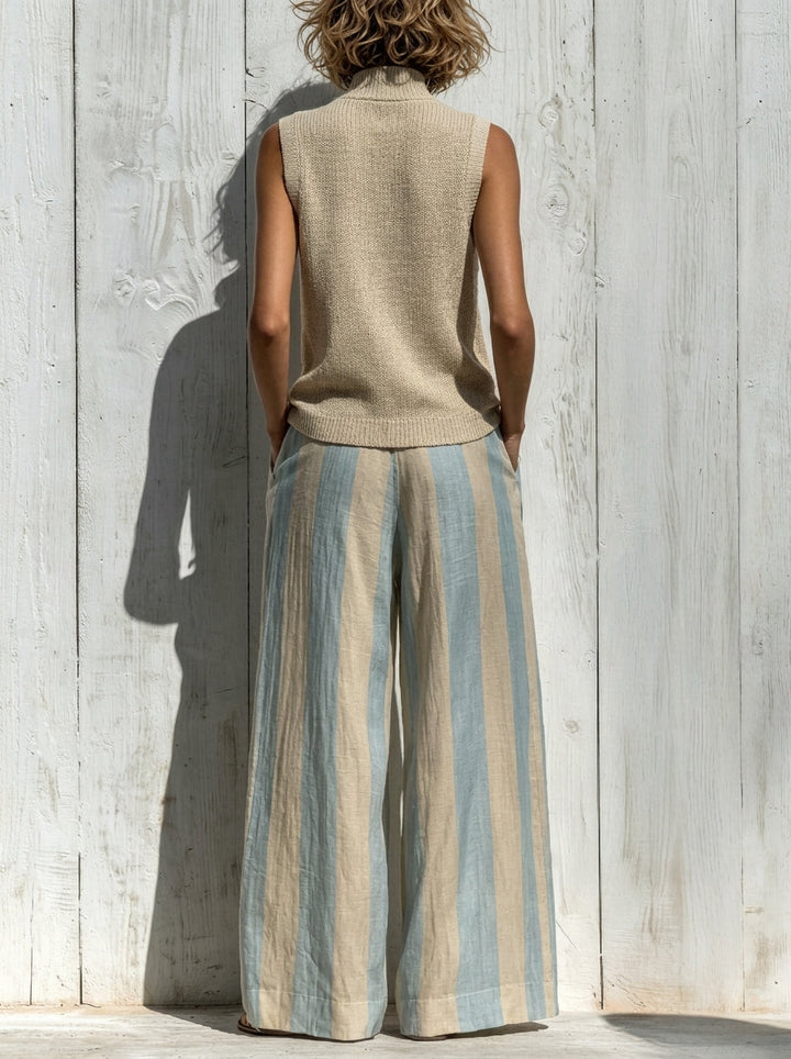 Paola | Ensemble top sans manches et pantalons larges à rayures