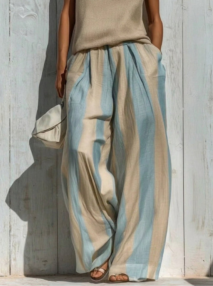 Paola | Ensemble top sans manches et pantalons larges à rayures