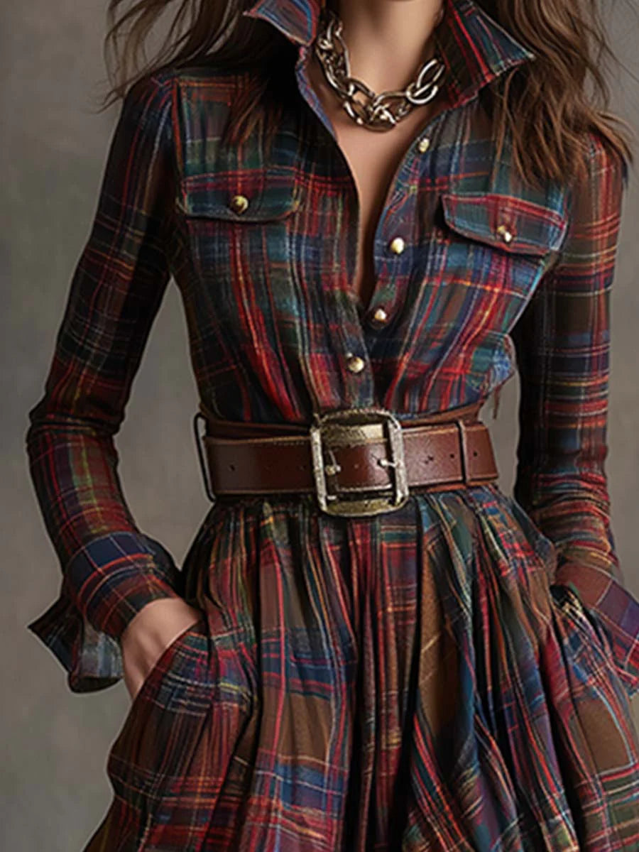 Mahaut | Robe Longue à Carreaux avec Ceinture